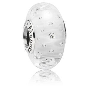 PANDORA Clear Effervescence Glass Charm Authentic Silver Murano Zirconia Bubbles